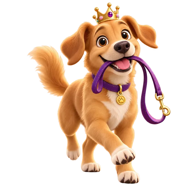 Ilustración de un perro feliz con su correa